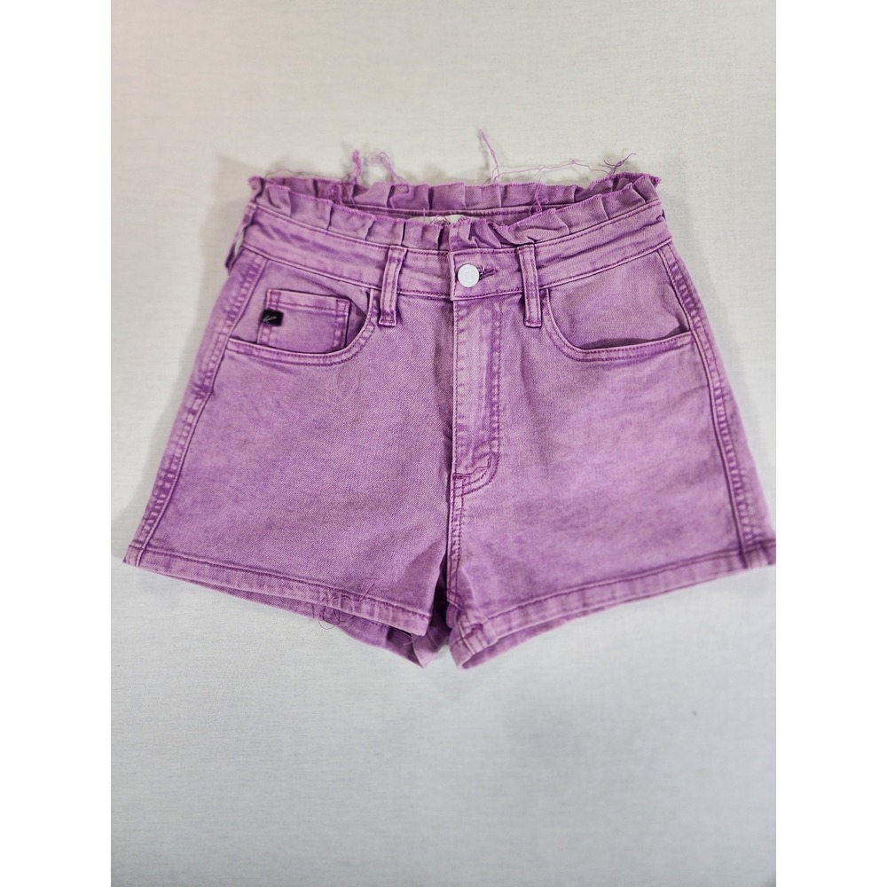 KanCan Denim Shorts Womens 5/26 Purple Paperbag Ruffle High Rise Raw Hem Boho